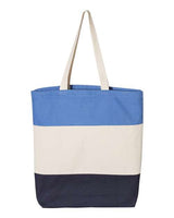 Q-Tees Q125900 11L Tri-Color Tote #color_Navy/ Natural/ Carolina Blue