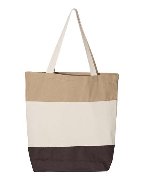 Q-Tees Q125900 11L Tri-Color Tote #color_Chocolate/ Natural/ Khaki