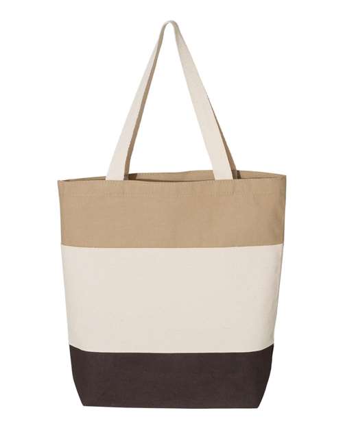 Q-Tees Q125900 11L Tri-Color Tote #color_Chocolate/ Natural/ Khaki