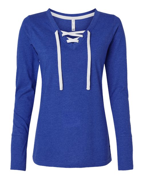 LAT LA3538 Ladies' Long Sleeve Fine Jersey Lace-Up T-Shirt #color_VINTAGE ROY/ WHT