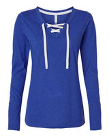 LAT LA3538 Ladies' Long Sleeve Fine Jersey Lace-Up T-Shirt #color_VINTAGE ROY/ WHT