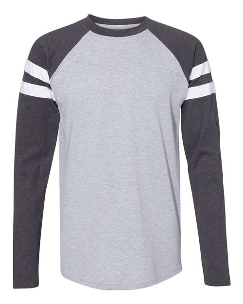 LAT 6934 Men's Gameday Mash-Up Long Sleeve Fine Jersey T-Shirt #color_VN HTH/ VN NV/ W