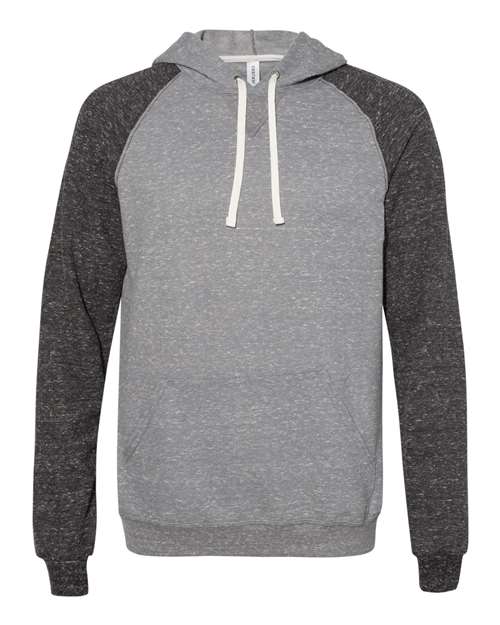 Jerzees 90MR Adult Snow Heather Raglan Hooded Sweatshirt #color_CHAR HTH/ BL INK