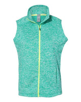 J America JA8625 Ladies' Lasic Cosmic Fleece Vest #color_EMERLD/ NEON YLW
