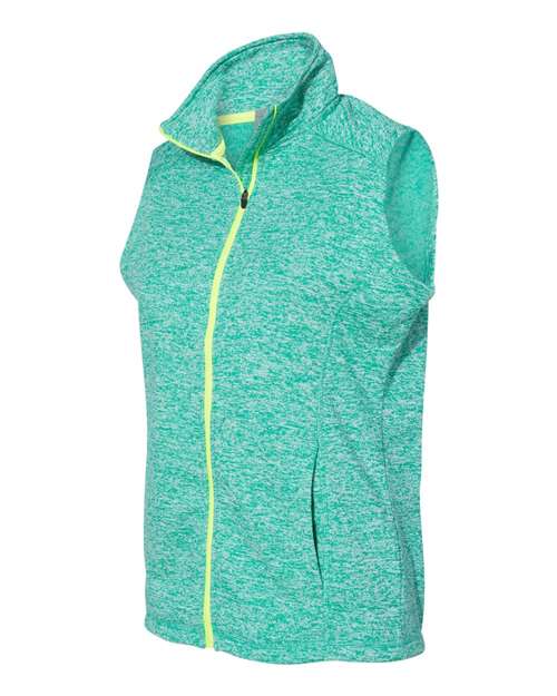 J America JA8625 Ladies' Lasic Cosmic Fleece Vest #color_EMERLD/ NEON YLW