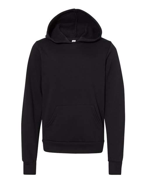 Bella + Canvas 3719Y Youth Sponge Fleece Pullover Hooded Sweatshirt #color_BLACK