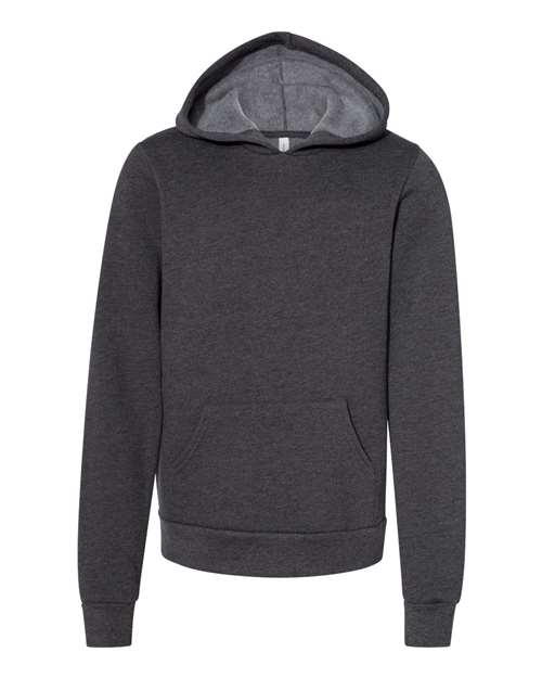 Bella + Canvas 3719Y Youth Sponge Fleece Pullover Hooded Sweatshirt #color_DARK GRY HEATHER