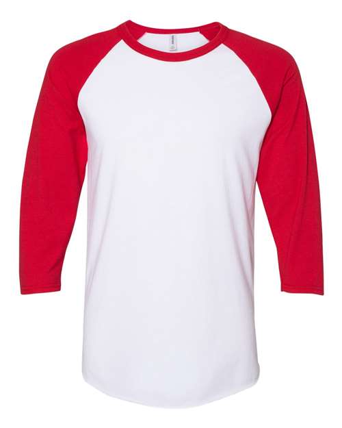 Jerzees 560RR Unisex Premium Blend Ring-Spun 3/4 Sleeve Raglan T-Shirt #color_WHITE/ TRUE RED