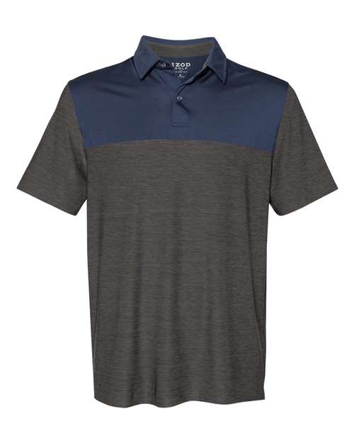 IZOD 13GG004 Colorblocked Space-Dyed Polo #color_Asphalt/ Navy