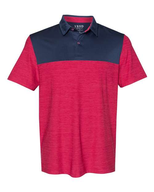 IZOD 13GG004 Colorblocked Space-Dyed Polo #color_Persian Red/ Navy