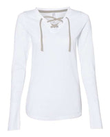 LAT LA3538 Ladies' Long Sleeve Fine Jersey Lace-Up T-Shirt #color_BLEND WHT/ TITNM