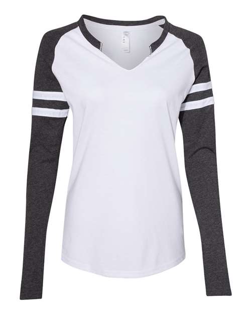 LAT 3534 Ladies' Gameday Mash-Up Long Sleeve Fine Jersey T-Shirt #color_B WH/ V SM/ B WH