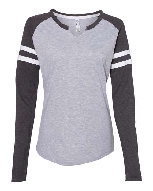 LAT 3534 Ladies' Gameday Mash-Up Long Sleeve Fine Jersey T-Shirt #color_VN HTH/ VN NV/ W