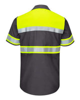 Red Kap SY80 Hi-Visibility Colorblock Ripstop Short Sleeve Work Shirt #color_Fluorescent Yellow/ Charcoal