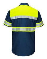 Red Kap SY80 Hi-Visibility Colorblock Ripstop Short Sleeve Work Shirt #color_Fluorescent Yellow/ Navy