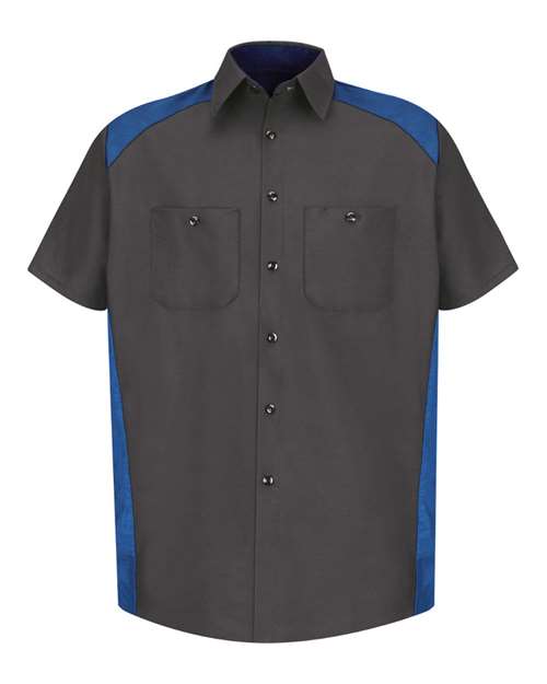 Red Kap SP28 Short Sleeve Motorsports Shirt #color_Charcoal/ Royal