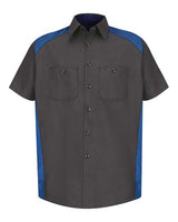 Red Kap SP28 Short Sleeve Motorsports Shirt #color_Charcoal/ Royal