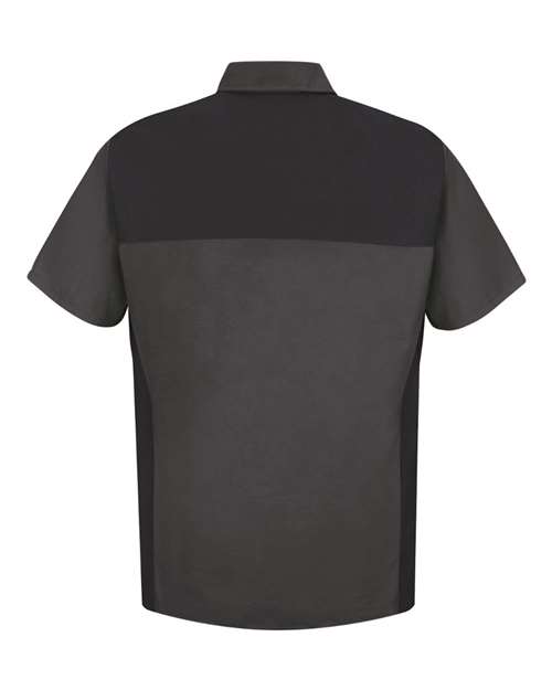 Red Kap SP28 Short Sleeve Motorsports Shirt #color_Charcoal/ Black