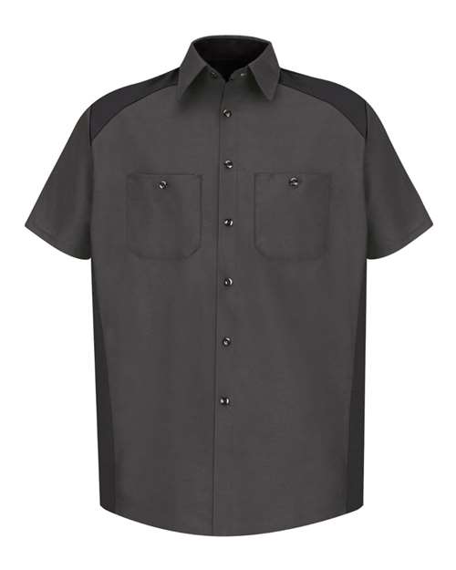 Red Kap SP28 Short Sleeve Motorsports Shirt #color_Charcoal/ Black