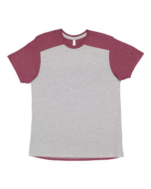 LAT LA6911 Men's Forward Shoulder T-Shirt #color_HTHR/ VN BURGNDY
