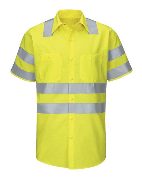Red Kap SY24 Enhanced & Hi-Visibility Work Shirt #color_AB-Fluorescent Yellow/ Green
