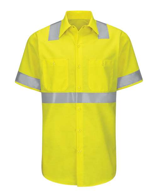 Red Kap SY24 Enhanced & Hi-Visibility Work Shirt #color_HV-Fluorescent Yellow/ Green