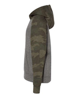 Independent Trading Co. PRM15YSB Youth Lightweight Special Blend Raglan Hooded Sweatshirt #color_Nickel Heather/ Forest Camo