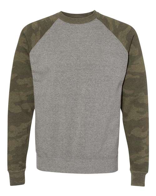 Independent Trading Co. PRM30SBC Special Blend Crewneck Raglan Sweatshirt #color_Nickel Heather/ Forest Camo
