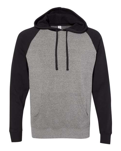 Independent Trading Co. PRM33SBP Special Blend Raglan Hooded Sweatshirt #color_Nickel Heather/ Black