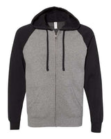 Independent Trading Co. PRM33SBZ Special Blend Raglan Full-Zip Hooded Sweatshirt #color_Nickel Heather/ Black