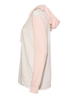 MV Sport W20145 Women’s French Terry Hooded Pullover with Colorblocked Sleeves #color_Cameo Pink/ Oatmeal