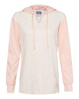 MV Sport W20145 Women’s French Terry Hooded Pullover with Colorblocked Sleeves #color_Cameo Pink/ Oatmeal