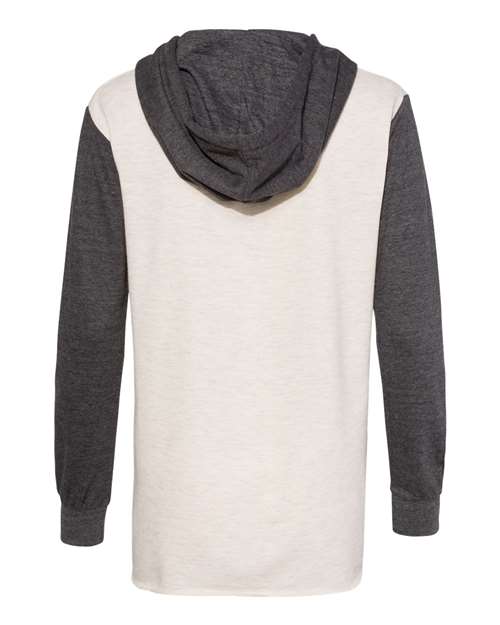 MV Sport W20145 Women’s French Terry Hooded Pullover with Colorblocked Sleeves #color_Charcoal/ Oatmeal