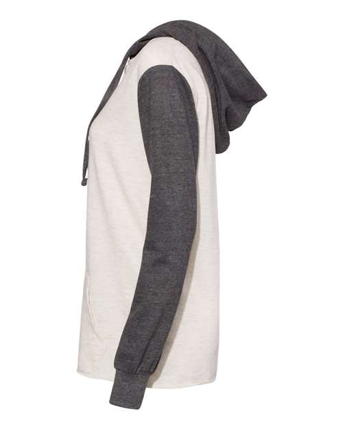 MV Sport W20145 Women’s French Terry Hooded Pullover with Colorblocked Sleeves #color_Charcoal/ Oatmeal