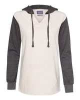 MV Sport W20145 Women’s French Terry Hooded Pullover with Colorblocked Sleeves #color_Charcoal/ Oatmeal