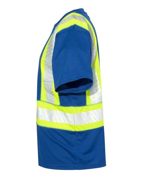 Kishigo B200-204 EV Series Enhanced Visibility Contrast Pocket T-Shirt #color_Royal Blue/ Lime - B202
