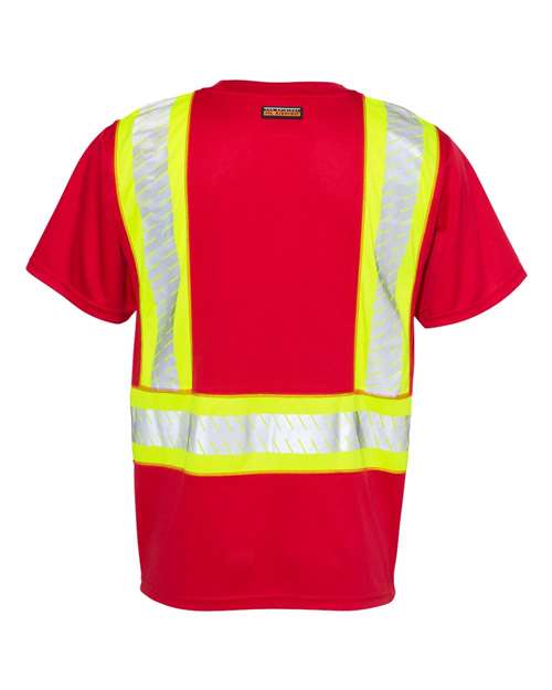 Kishigo B200-204 EV Series Enhanced Visibility Contrast Pocket T-Shirt #color_Red/ Lime - B203