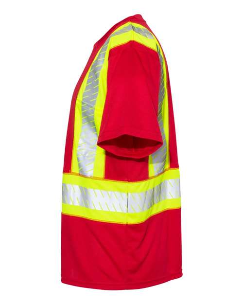 Kishigo B200-204 EV Series Enhanced Visibility Contrast Pocket T-Shirt #color_Red/ Lime - B203