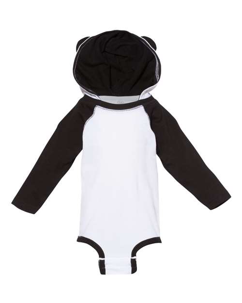 Rabbit Skins 4418 Infant Long Sleeve Fine Jersey Bodysuit With Ears #color_WHITE/ BLACK