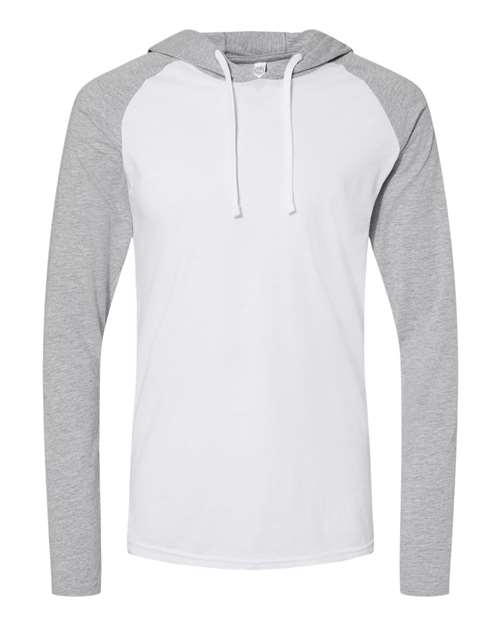 LAT 6917 Men's Hooded Raglan Long Sleeve Fine Jersey T-Shirt #color_B WH/ VN HTH/ WH