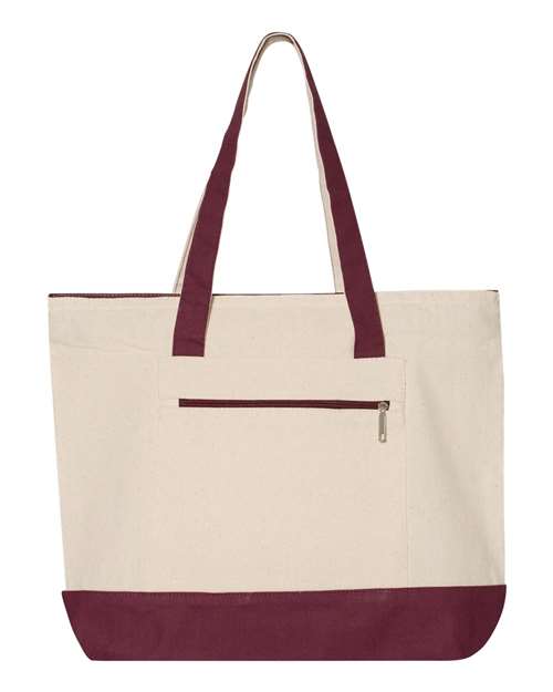 Q-Tees Q1300 19L Zippered Tote #color_Natural/ Maroon