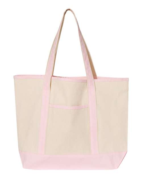 Q-Tees Q1500 34.6L Large Canvas Deluxe Tote #color_Natural/ Light Pink