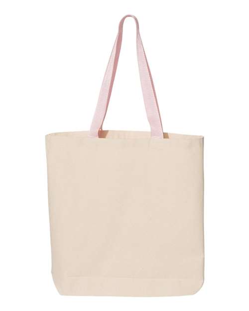 Q-Tees Q4400 11L Canvas Tote with Contrast-Color Handles #color_Natural/ Light Pink