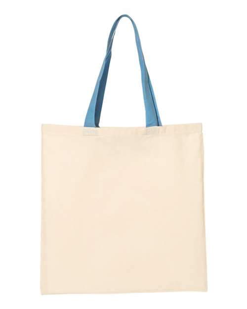 Q-Tees QTB6000 Economical Tote with Contrast-Color Handles #color_Natural/ Carolina Blue