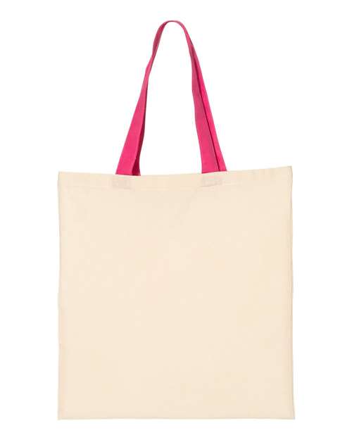 Q-Tees QTB6000 Economical Tote with Contrast-Color Handles #color_Natural/ Hot Pink