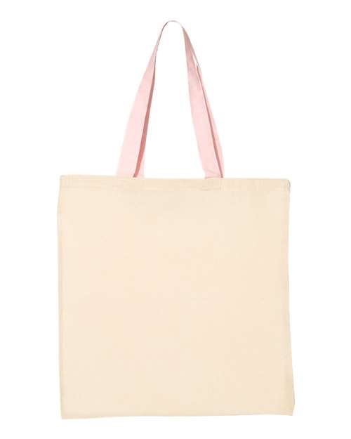 Q-Tees QTB6000 Economical Tote with Contrast-Color Handles #color_Natural/ Light Pink