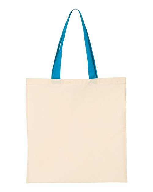 Q-Tees QTB6000 Economical Tote with Contrast-Color Handles #color_Natural/ Sapphire