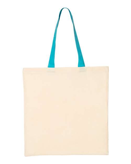 Q-Tees QTB6000 Economical Tote with Contrast-Color Handles #color_Natural/ Turquoise
