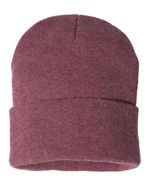 "Sportsman SP12 12" Solid Cuffed Beanie #color_Heather Cardinal"