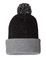 ""Sportsman SP70 12" Speckled Pom-Pom Cuffed Beanie" #color_Black/ Heather Grey"